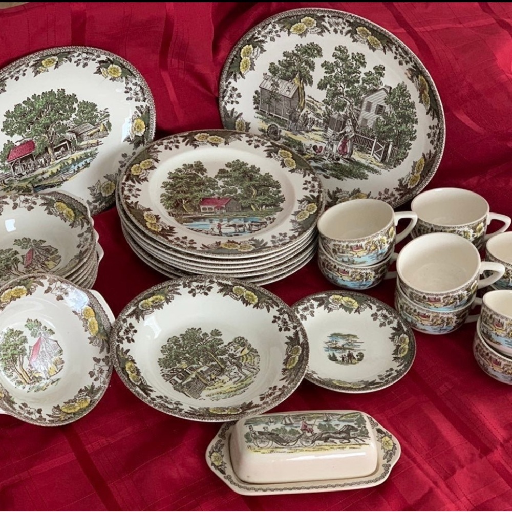 Vintage Scenic Dinnerware Set